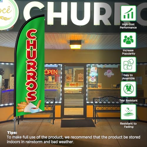 Drapeau publicitaire Churros haut de gamme mât inox durable 2,4 m - 8