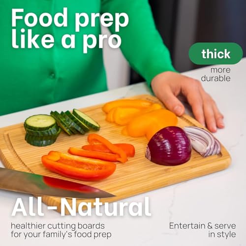 Image of GREENER CHEF 15-Inch Bamboo Cutting Board Eco-Friendly Medium Kitchen Board for Safe Meal Prep