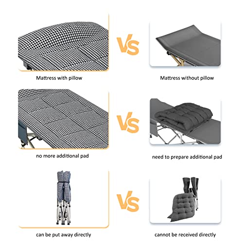 Getovin Camping Cot Cots For Sleeping With Camping Pad And Pillow Camping Bed Folding Cot Enlarge Width Breathable Houndstooth Fabric Comfortable Heavy Duty With Carry Bag For Adults Outdoor Indoor #TOP6