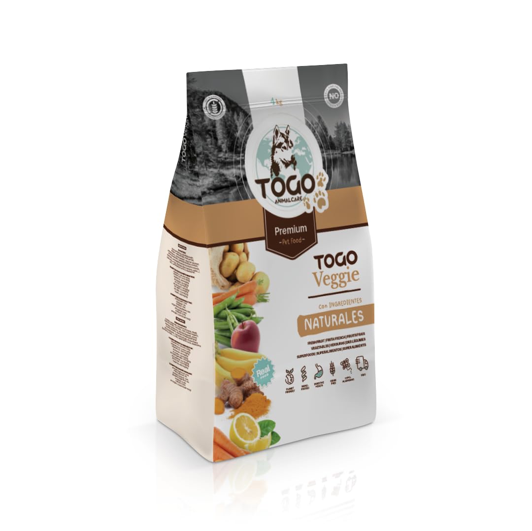 Pienso Togo Hipoalergenico Vegano Perros [4 kg] Comida SIN Cereales | Apto para Todas Las Razas | Grandes y Medianas | Ideal Sistema gastrointestinal, renal y Articular | Verduras y Light