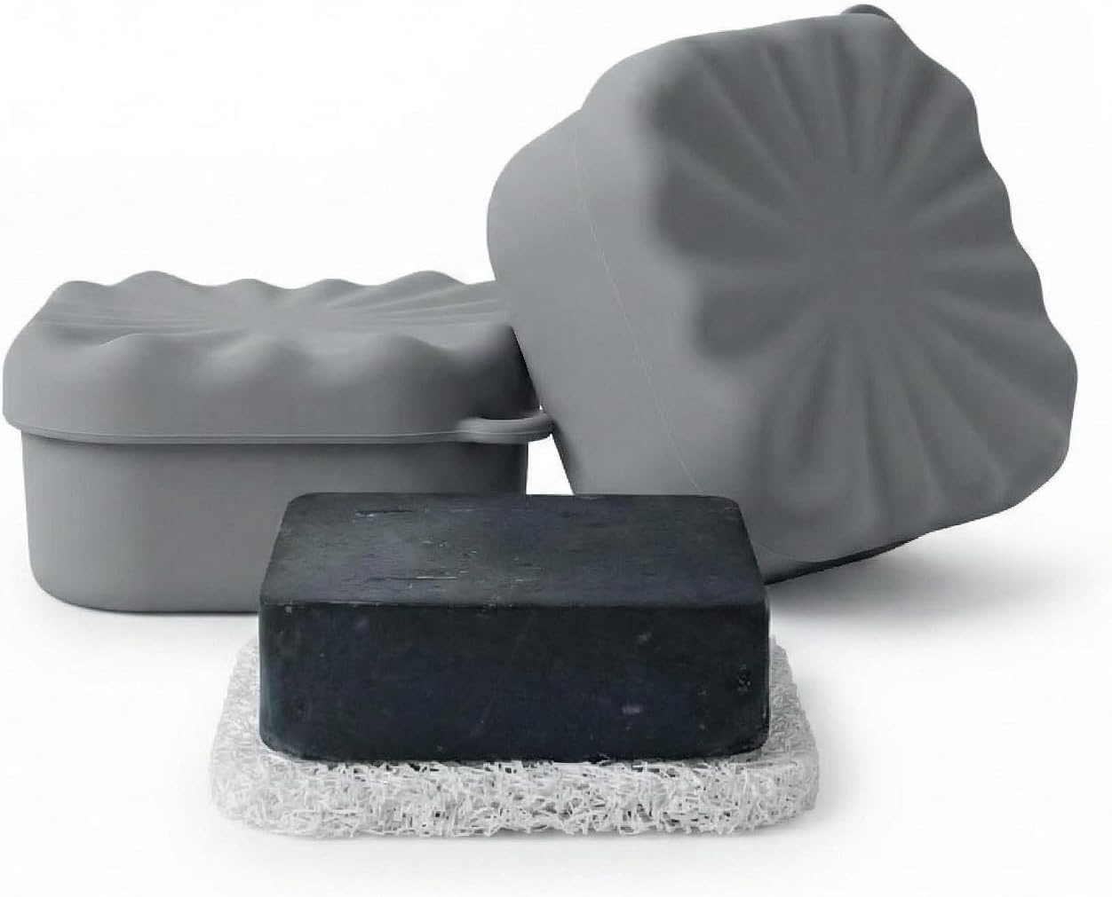 2 Pack Silicone Soap Dish with Lid, Square Leak-Proof & Shockproof Soap Holder, Thick Durable Soap Case for Bathroom & Travel, Perfect for Dr. Squatch Natural Bars (Grey)
