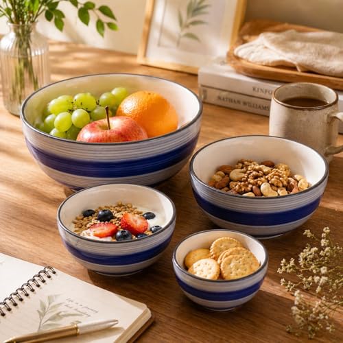 Image of Ceramic Mixing Bowl Set - 4 Pieces (1500ml, 800ml, 600ml, 400ml), Monsoon - Durable, Microwave & Dishwasher Safe - Ideal for Mixing, Serving & Storage