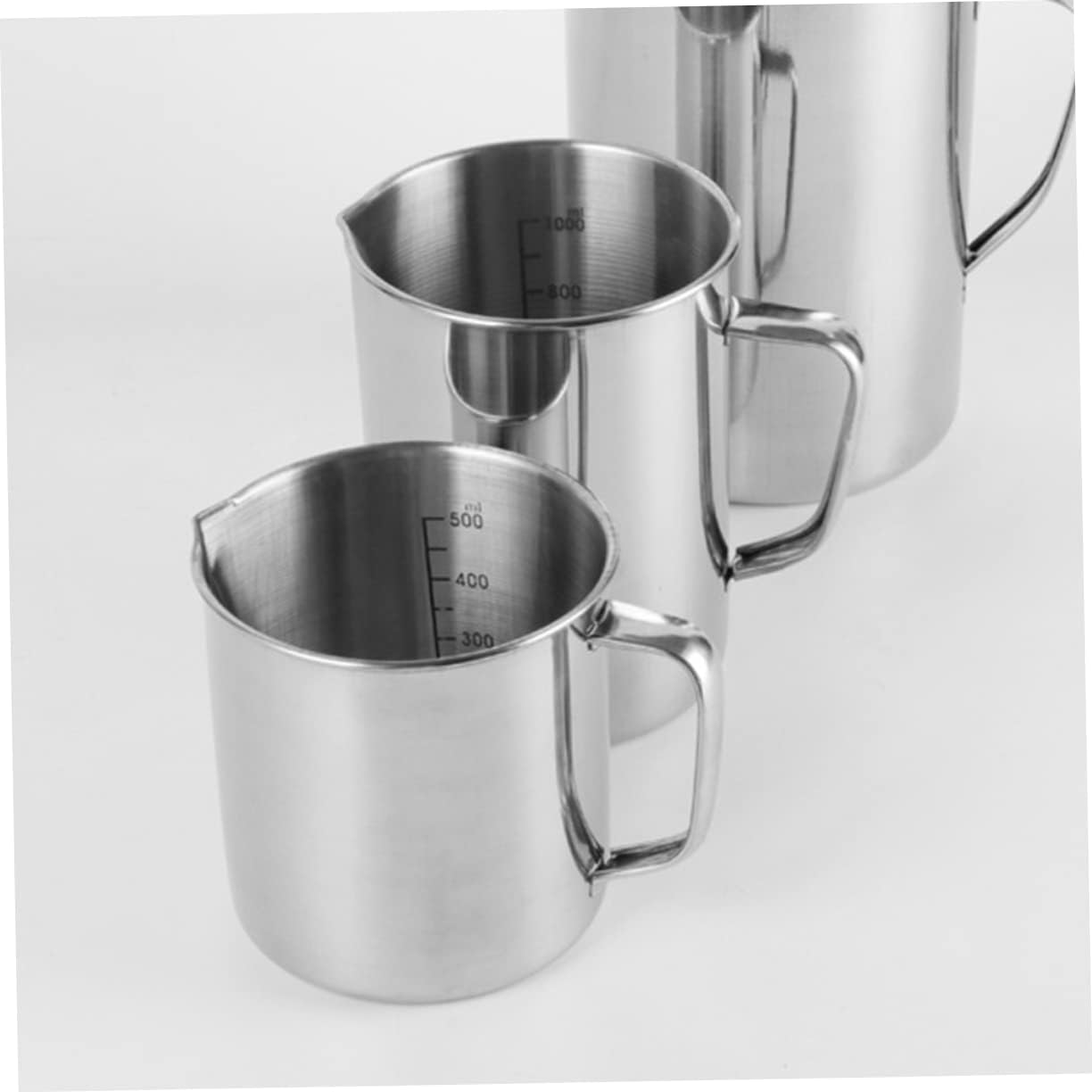 3pcs Wide Mouth Measuring Cups Stainless Steel Scale Measuring Beaker for Home Restaurant