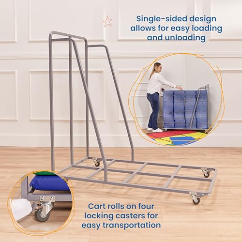 Image of ECR4Kids Rest Mat Storage Trolley with Locking Wheels, Classroom Organization, Grey