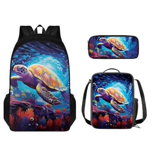 Set zaino per bambini 43.2 cm leggero con scatola per matite e borsa per il pranzo 3 pezzi Tartaruga Marina - Multicolore Taglia unica Zaino per