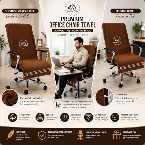 Image of ROMAN HOME Car & Office Chair Towel with 2 Tie Knots| Super Soft 400 GSM (2, browen)