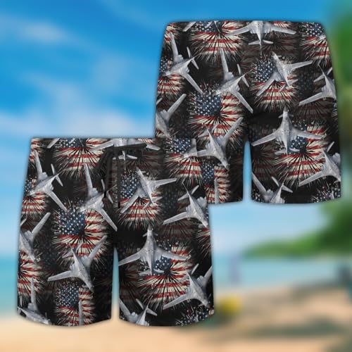 Military Airplane Mens Swim Trunks - Veteran Hawaiian Mens Swim Short Beach Shorts TU-SH-542