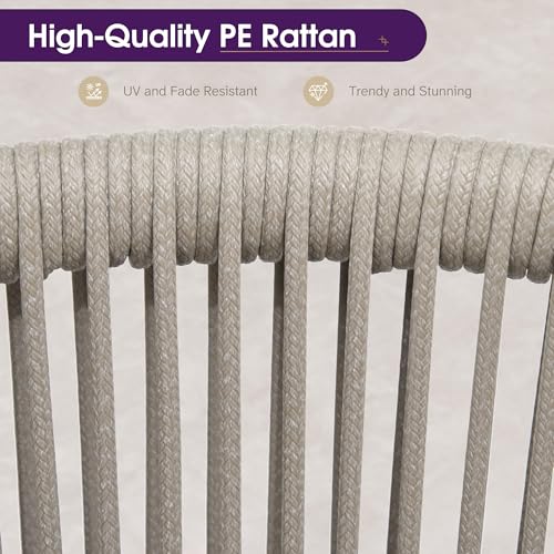 Image of PURPLE LEAF 14 Pieces Patio Dining Set Wicker Outdoor Furniture Oversize Rectangular Table and Chairs Set for Garden Deck Aluminum Frame Backyard Kitchen Set, Cushions and Pillows Included Taupe