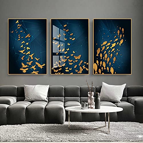 Pintura abstracta de pájaro dorado para decorar tu salón con elegancia nórdica