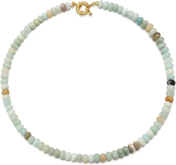 chorfla Beaded Gemstone Necklaces for Women, Bohemian Colored Choker Natural Stone Bead Decoration Summer Beach Handmade Jewelry Necklace