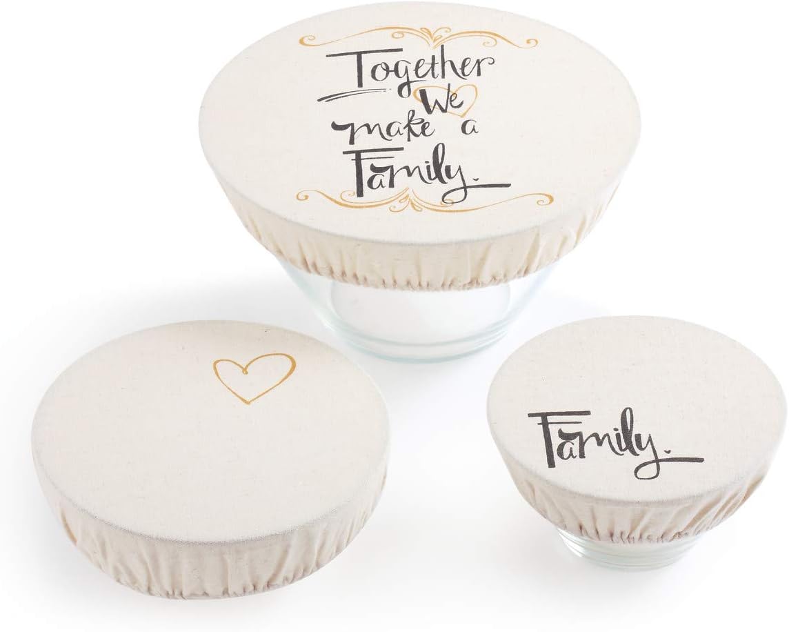 Together We Make A Family Cream 11 x 11 Cotton Linen Fabric Dish Covers Set of 3