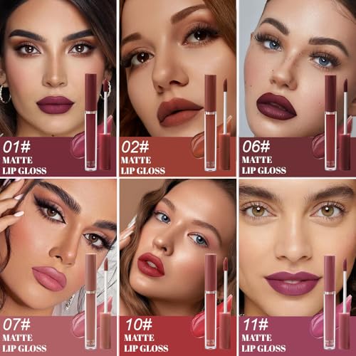 Image of evpct 12Pcs Matte Liquid Lipstick Set, Plum Mauve Maroon Wine Burgundy Red Waterproof Long Lasting Lipstick for Women,Lip Stain Lip Gloss Set Lip kit, 24 Hours Original Smudge Proof labial