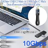 QIANRENON 10 Gbps USB 3.2 na USB C, krótki kabel danych QC36W, wtyczka USB 3.2 na wtyczkę USB typu C, szybkie ładowanie, płaski, elastyczny kabel, do smartfonów, dysków twardych, 20 cm (tylko