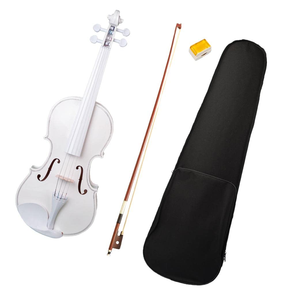 Violino acustico 4/4 di dimensioni standard bianco acero abete starter kit per principianti con custodia e archetto accessori in ebano – perfetto per bambini, studenti e principianti – peso e