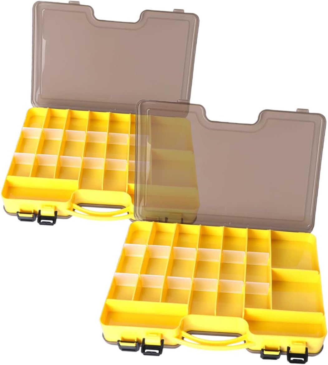 TOYANDONA 2pcs Fishing Tackle Boxes Double-sided Plastic Storage Case with Compartments 29cm X 19.4cm X 5.7cm Yellow Multi-layer Lure Bait Organizer for Outdoor Fishing
