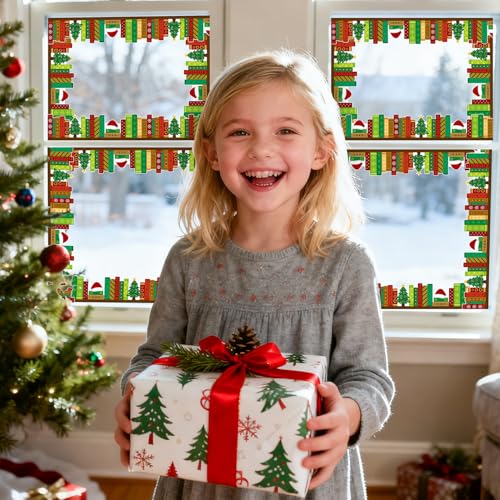 Image of BeYumi Christmas Bookshelf Border Trim - 65ft Christmas Books Rolled Border Trim Xmas Tree Santa's Hat Bookshelf Bulletin Board Set Library Classroom Office Chalkboard Home Door Wall Party Decoration