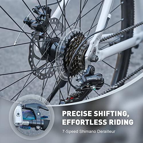 Viribus 700C Hybrid Bike, Mens Womens Bike Bicycle 17 Inch/Medium Frame, Lightweight Road Bike City Bike For Adults With Disc Brake 7 Speed Shimano Derailleur, Bike For Commuting Touring 28" White #TOP3