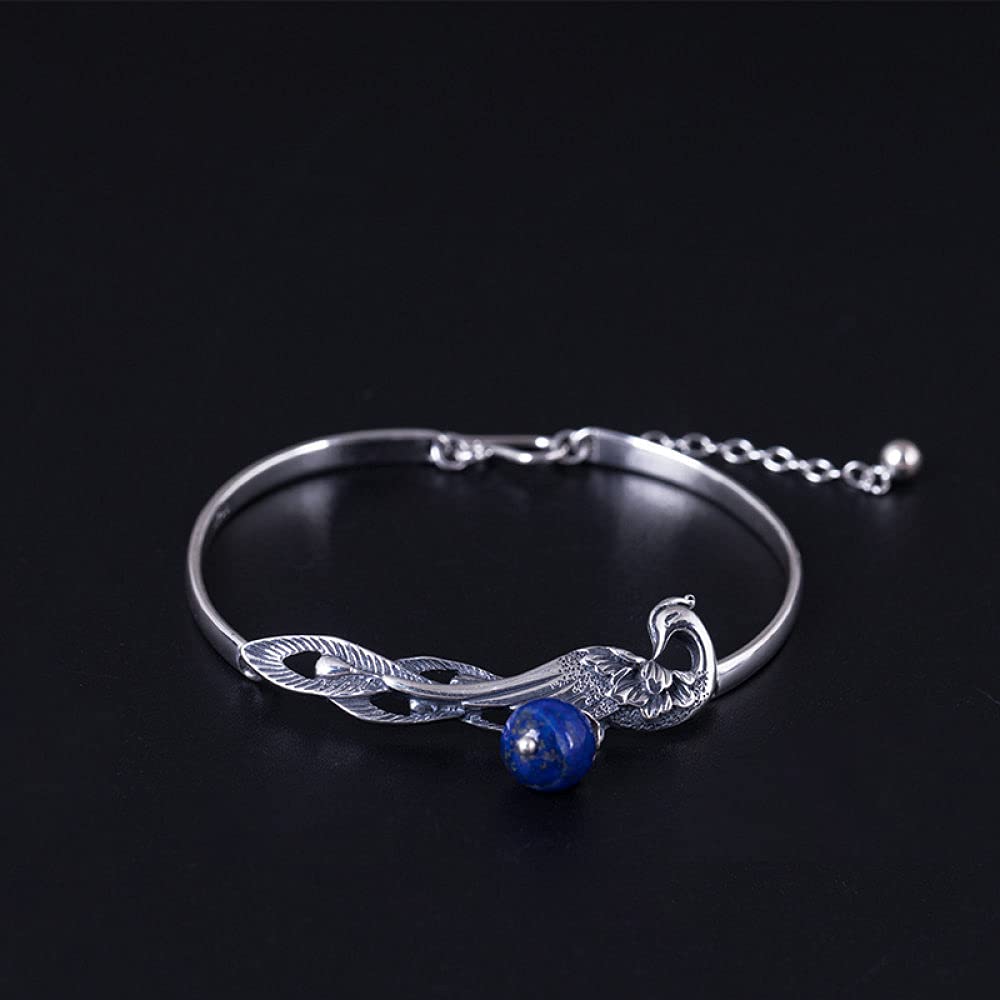 Bracciale Argento Donna,Bracciale da Donna in Argento Sterling 925 Bracciale Vintage Pavone con Mosaico Bracciale Lapislazzuli da Donna Gioielli in Argento Regali per Sorelle Amiche Coppie Mamma