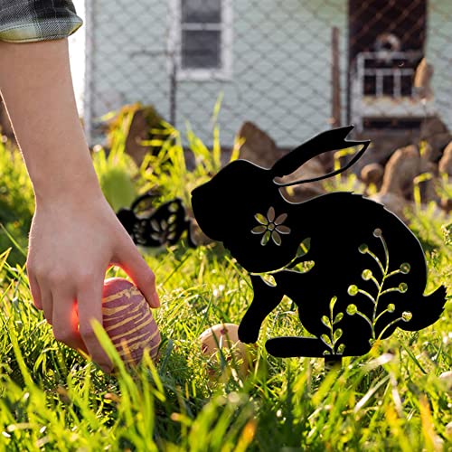 Easter Decorations Floral Cutouts Metal Bunny Stake Garden Insert Board Garden Animal Statue Easter Rabbit Bunny Silhouette For Patio Lawn Garden Outdoor Decor #TOP3