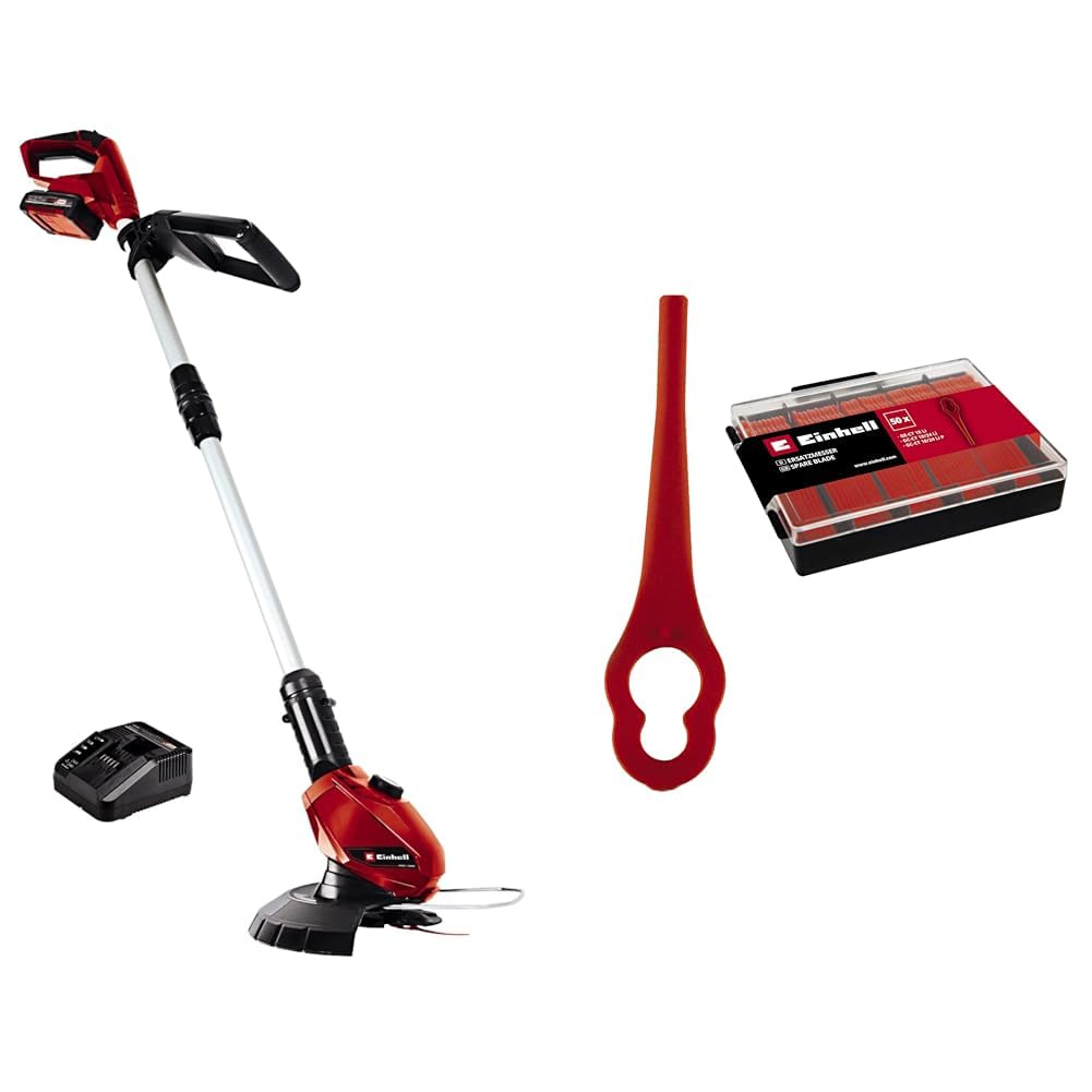 Einhell Akumulatorowa podkaszarka do trawy GE-CT 18 Li Kit Power X-Change (litowo-jonowa, 18 V, głowica silnika obrotowa, Flowerguard, w zestawie 70 noży z tworzywa sztucznego, akumulator 2,0 Ah i
