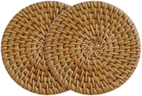 Posavasos de ratán de bambú tejido natural hecho a mano, popote redondo antideslizante para taza de té, platos base de taza de mimbre y platos