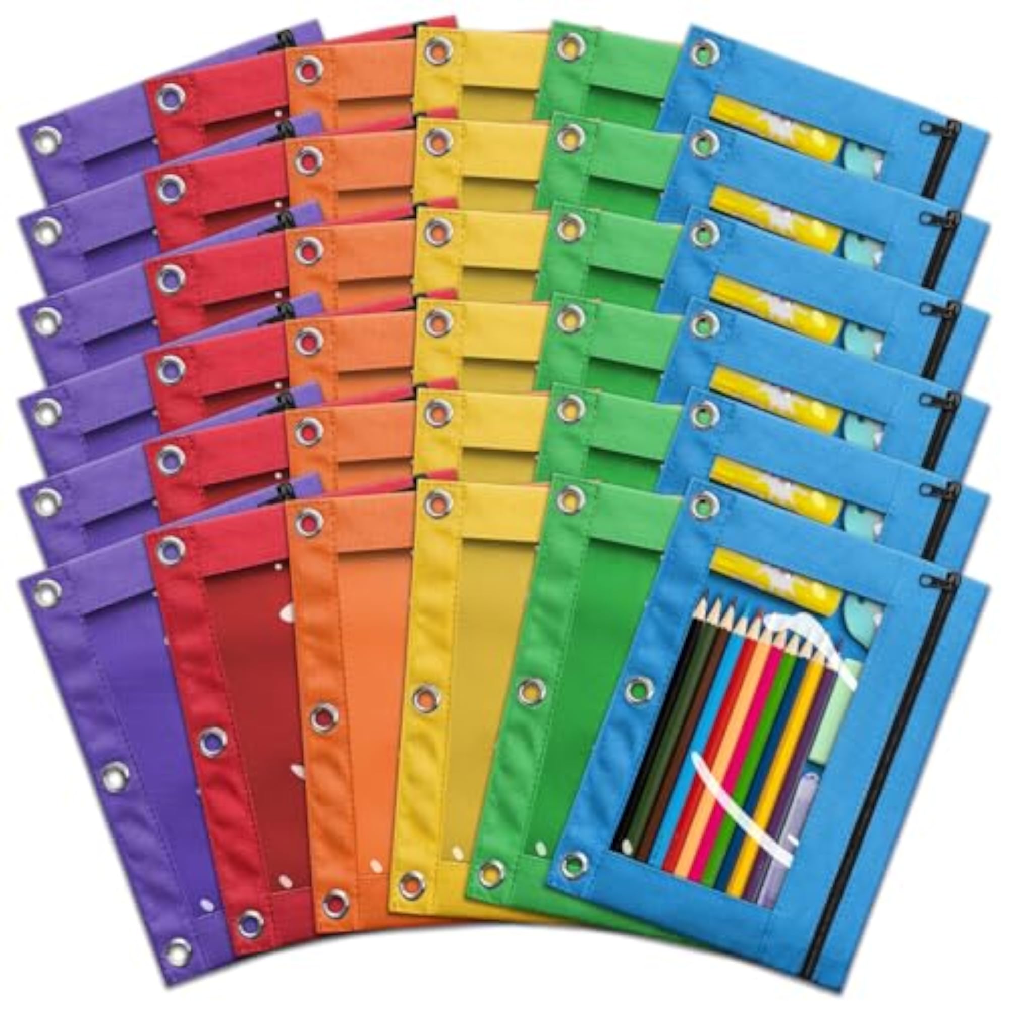36 Packs 3 Ring Pencil Pouch, Bulk Zipper Case