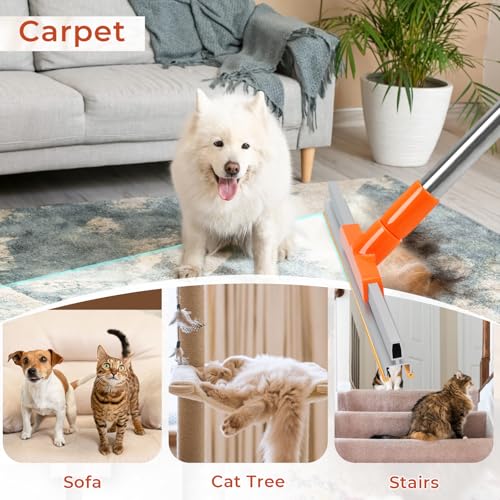 Image of Ajimy Carpet Rake for Pet Hair Removal 62'' Adjustable Long Handle Dog /Cat Hair Carpet Rake,Carpet Scraper for Rug Stairs Couch Furniture