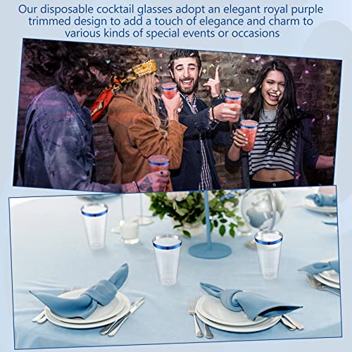100 Pcs 16Oz Disposable Cups Rimmed Plastic Cups Disposable Wine Glasses Clear Plastic Tumblers With Rim Plastic Cocktail Cups For Birthday Wedding Graduation Party (Blue) #TOP4