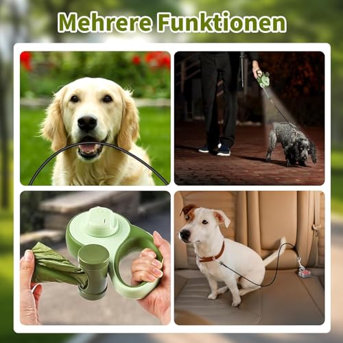 8M Lange einziehbare Hundeleine mit LED-Licht, Hundeleine mit Kotbeutelhalterung 360° Verhedderungsfreier Leinenverlängerung Robustes Nylongeflecht für Mittelgroße Große Hunde Training