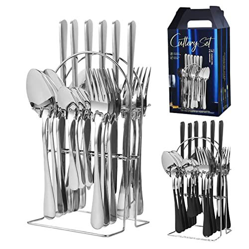 Sunicon 24-teiliges Hängebesteck-Set, hängebesteck set hängendes Edelstahl-Besteckset, westlicher vierteiliger moderner Besteckständer mit box zum...