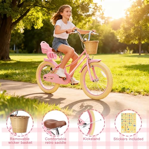 Image of Glaf Girls Bike Bicycle for 2-12 Years Old 12 14 16 20 inch Kids Toddler Bike with Training Wheels and Basket,Doll Seat, Kids Bike Bicycle for Gift