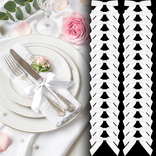 Luceinvita 2.5" White Satin Ribbon Bows (50 Packs)