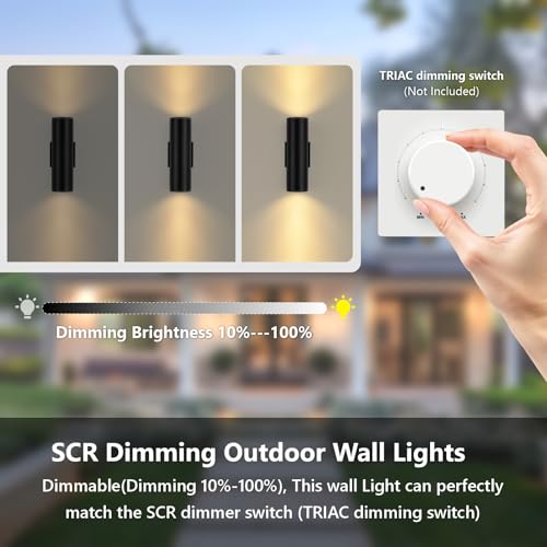 Image of DAKAFUL 5CCT Dimmable Wall Lights Outdoor 2 Packs, 3000K 5000K 6000K Integrated LED Cylinder Up Down Modern Aluminum Light, Waterproof Exterior Light for Porch Patio Door