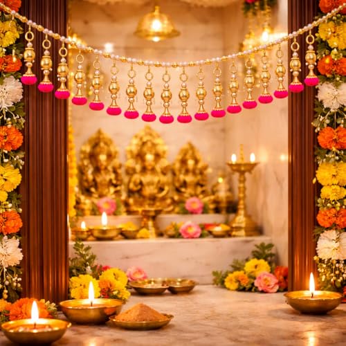 Image of Rajasthan Kraft Handcrafted Door Toran with Gota Ball, Beads & Mirror (40 Inch) - Adds Festive Charm to Your Home, Perfect for Home & Festive Decor and Housewarming Gifts (T0034)