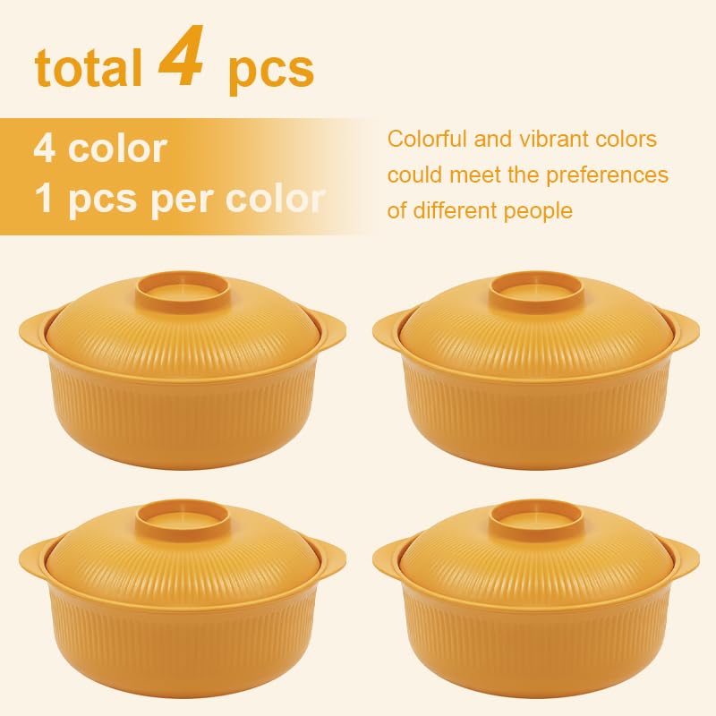 Image of Yellow 40oz Cereal Bowls with lid set of 4,Microwave Safe,Family&Camping