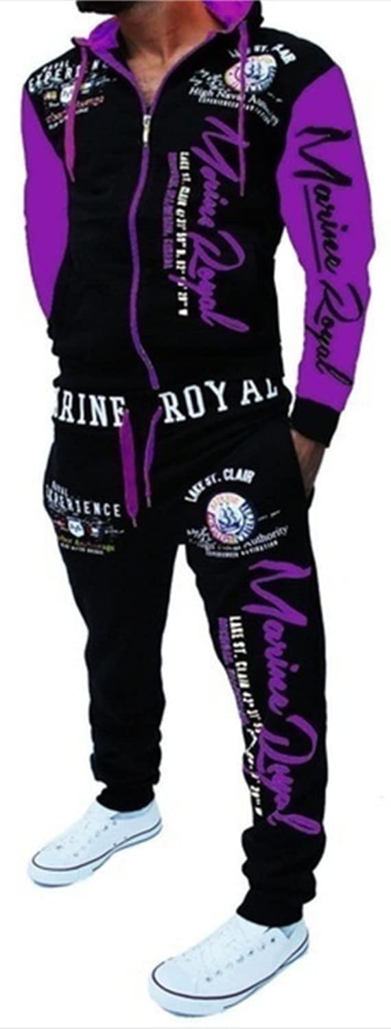 HHGKED Men 's Casual Tracksuit Hooded Full Zip Elastic Waistband Sweatsuit Set