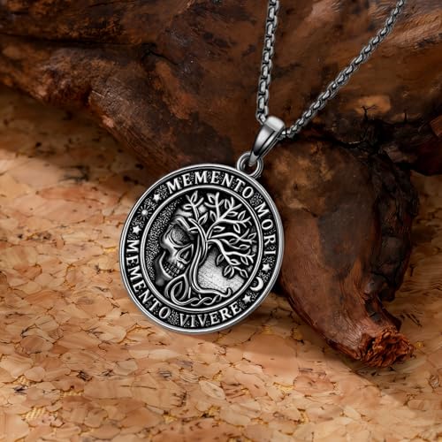 POIUY Memento Mori Urn Necklace for Men Gothic Skull Pendant Stoicism Mori Jewelry skull urn necklace for ashes cremation jewelry Amulet Protection Gifts for Men Women 22+2 Inch Chain - Image 3