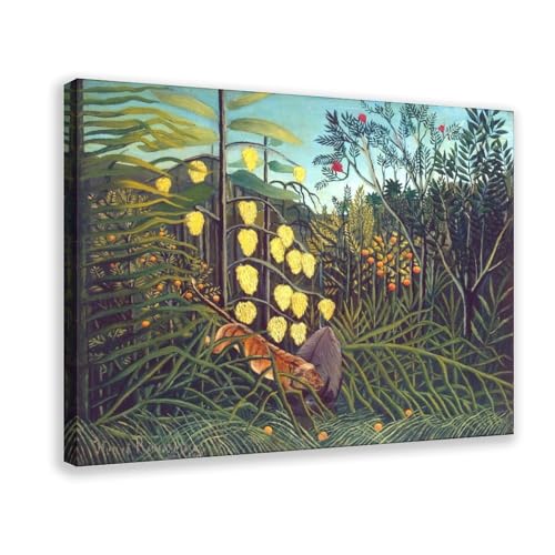 Poster tigre et buffle Henri Rousseau cadre suspendu tableau salon 40,6x61 cm