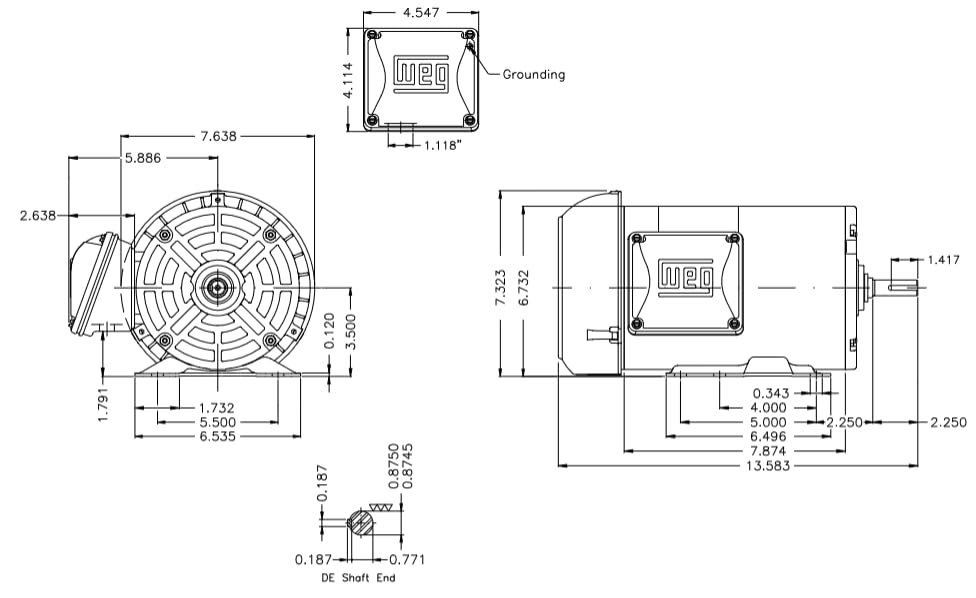 HT000404NPW01, Electric Motor Three Phase Rotor Squirrel CAGE 1Hp 1765 RPM 4P 143/5T 208-230/460//190-220/380-415 WCF2 60Hz F-1/B3R(D) IP55 NEMA Premium Efficiency ROLL