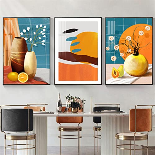 Affiche vintage de vase rétro en peinture murale orange pour la décoration du salon