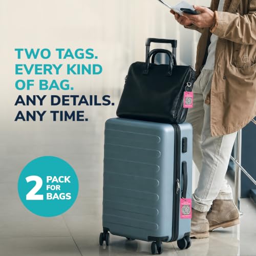 Image of Smart Luggage Tags | Privacy QR Code Luggage Tag, Pink, 2-Pack