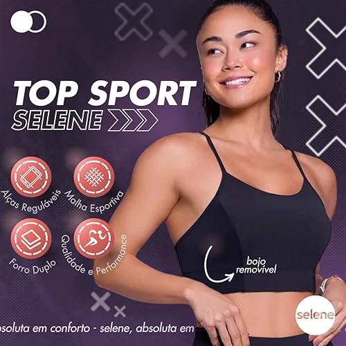 SELENE Top com Recorte Cirrê Bojo Removível Selene Feminino Adulto, Preto, GG