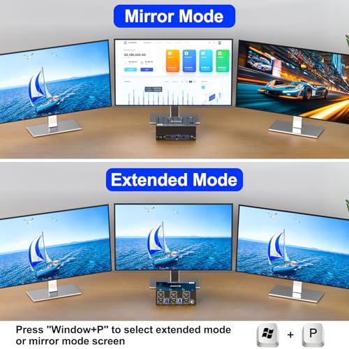 Image of KCEVE KVM Switch 3 Monitors 2 Computers HDMI 8K@60Hz 4K@144Hz, USB 3.0 KVM Switch Triple Monitor for 2 Computer Share 4 USB 3.0 Devices Mouse Keyboard, Wired Remote(8K HDMI 2 in 3 Out KVM)