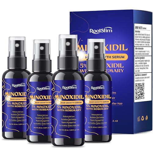 Image of 5% Minoxidil Hair Growth for Men and Women: 4-Pack Extra Strength Minoxidil Hair Loss Treatment Serum with Rosemary for Faster Stronger Thicker Hair Growth - 240 ML