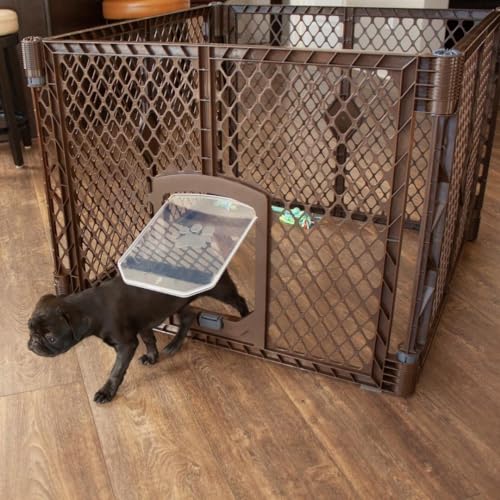 North States MyPet Petyard Passage: 7 Sq. Ft. Dog Playpen Indoor. Made in USA. 4-panel pet playpen, puppy playpen with lockable pet door. Freestanding pet play pen. Puppy…