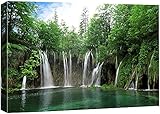 wall26 Canvas Print Wall Art Green Forest Waterfall in Croatia Park Nature Wilderness Photography...