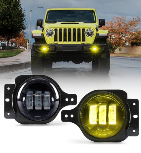 Image of 300% Bright 60W LED Fog Lights 6500K Compatible with 18+ Jeep JL JT, Yellow | 2 Light Functions, Angel Eye, Adjustable Angle, Waterproof, Plug N Play, DOT Approved