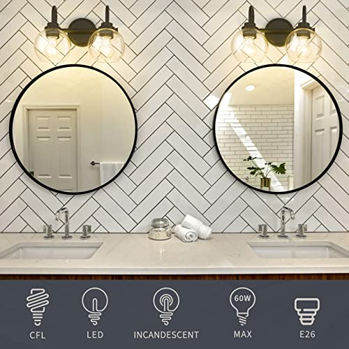 Ouvr Black Bathroom Light Fixtures 2 Light Vanity Lights Over Mirror Wall Sconces With Clear Glass Lamps Shades Bathroom Wall Lamp For Mirror Kitchen Bedroom Hallway Living Room (Without Bulbs) #TOP1