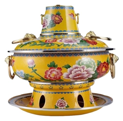 INUUXLG Chinese Hotpot Durable Hot Pot Cloisonne Copper Hot Pot Household Copper Chafing Dish Copper Hot Pot(Yellow) (Yellow 36cm)