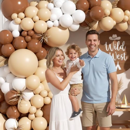 Image of Neutral Balloon Garland Arch Kit 166Pcs, Boho Brown White Nude Balloon Arch, Different Sizes Brown Balloon for Woodland Birthday Teddy Bear Baby Shower Wedding Neutral Party Decoration